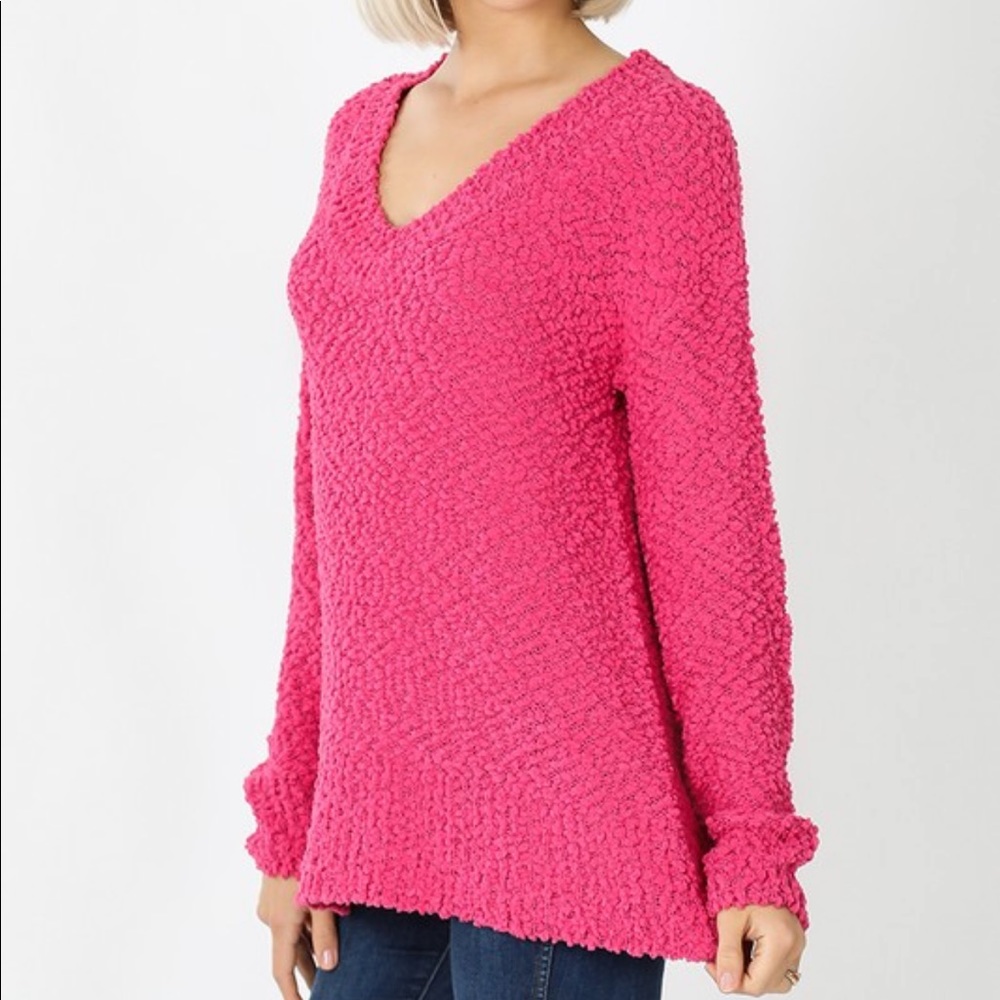 Long sleeve popcorn v neck sweater